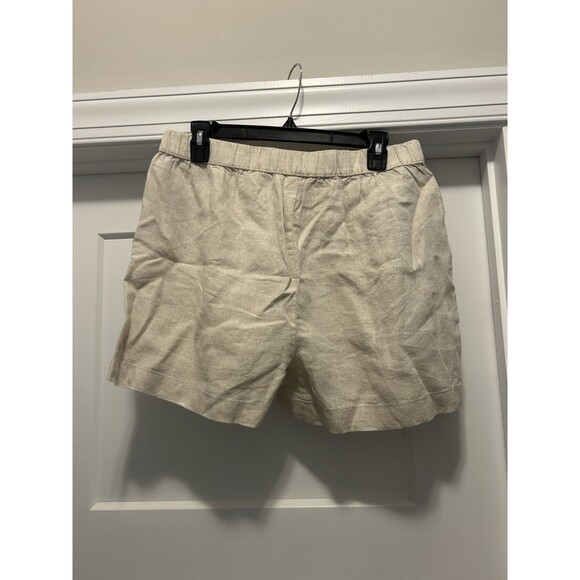 Philosophy  Beige Linen Relaxed Beach Shorts Women Size  Large Elastic Pockets - Picture 5 of 5